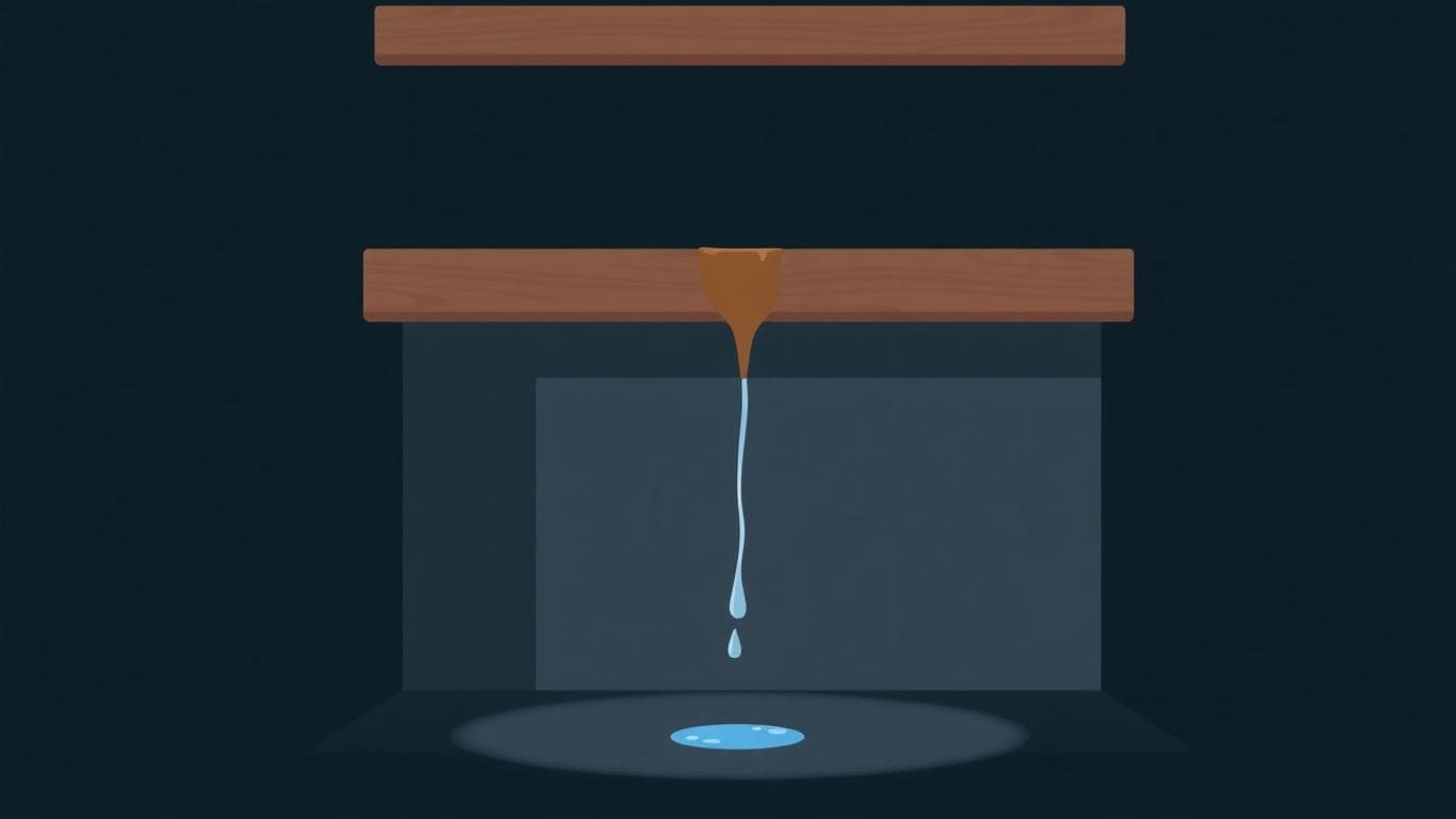 Basement foundation crack, water drip, attic stain.