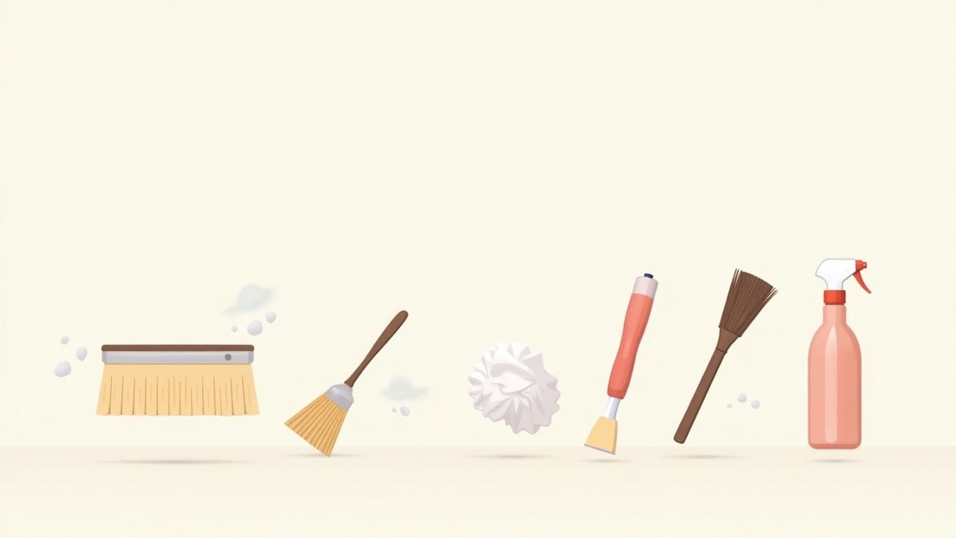 Vector illustration of cleaning tools for smoke damage recovery.