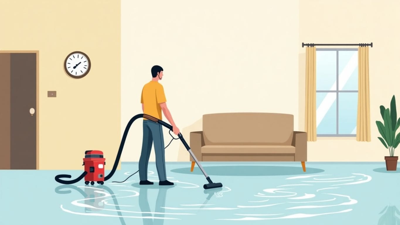 Homeowner using a wet vacuum for water removal.