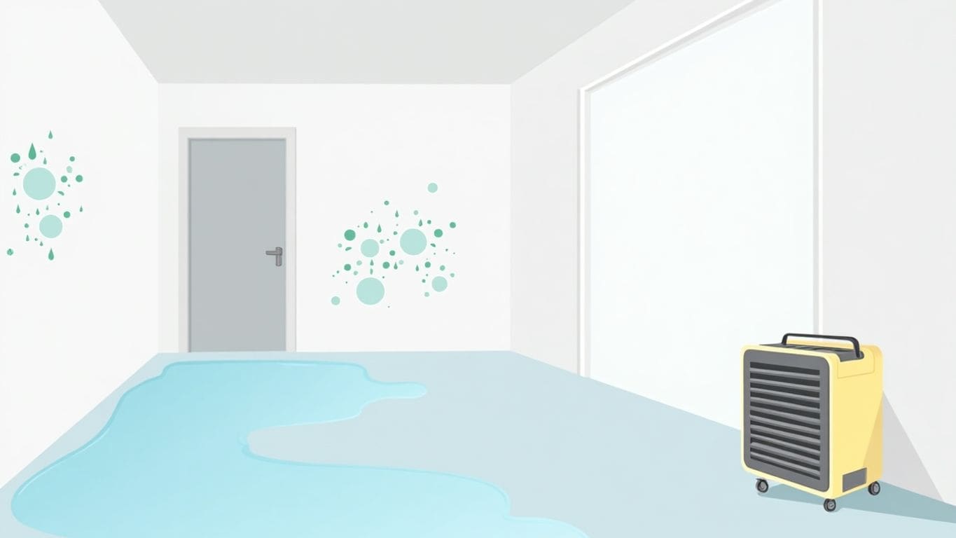 Vector art of a water-damaged room with mold.