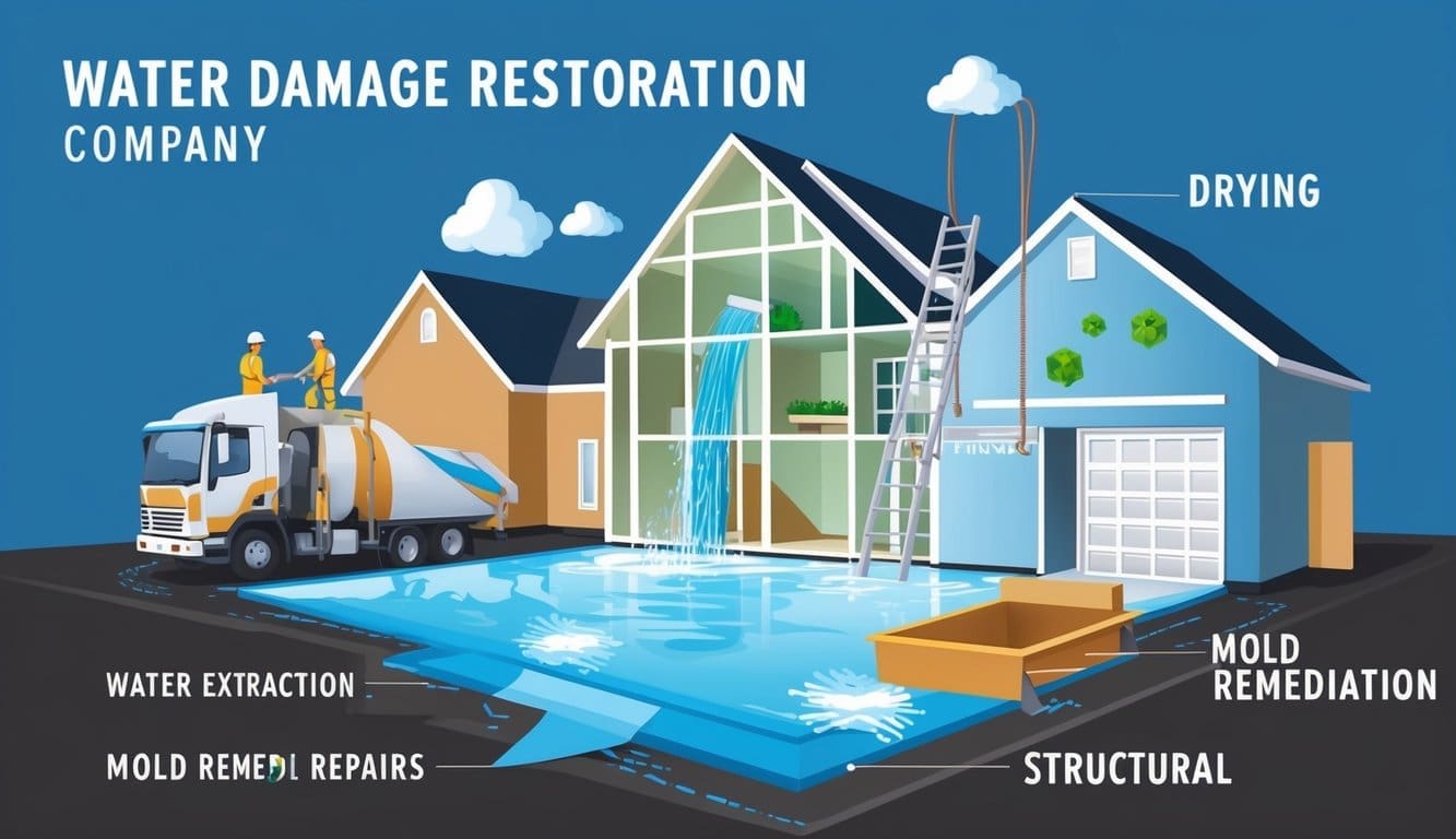 A water damage restoration company offering services such as water extraction, drying, mold remediation, and structural repairs