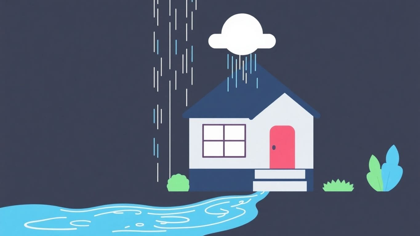 Illustration of rain falling on a house.
