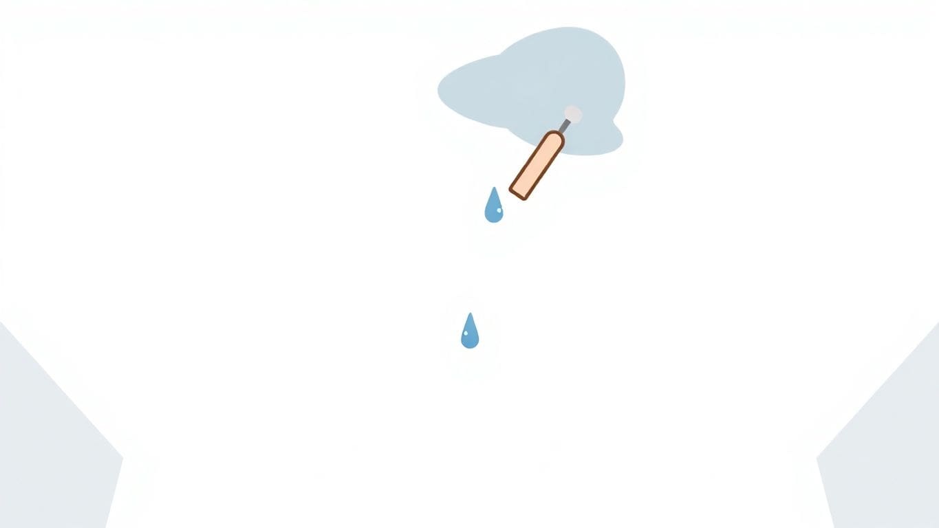 Minimalist illustration of ceiling water damage repair tools.