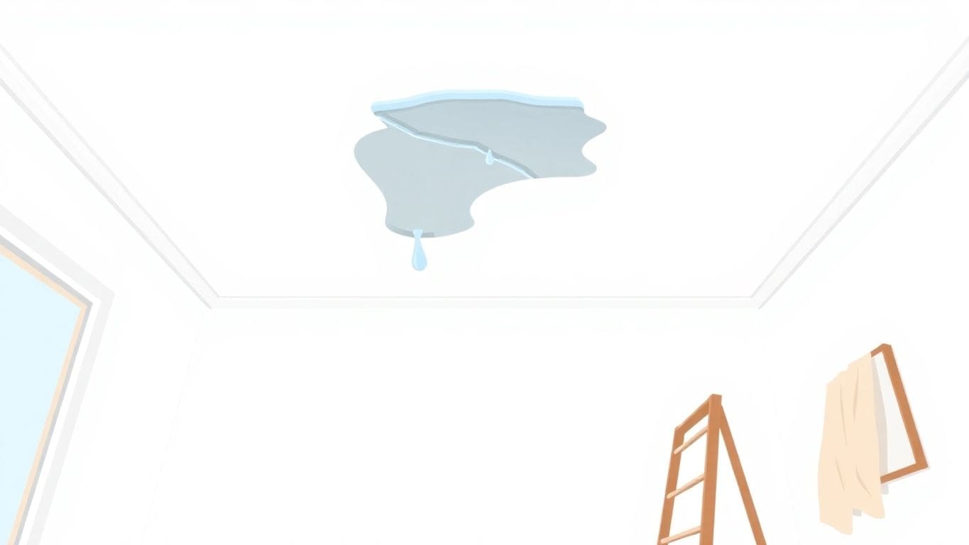 Minimalist illustration of home ceiling water damage repair.