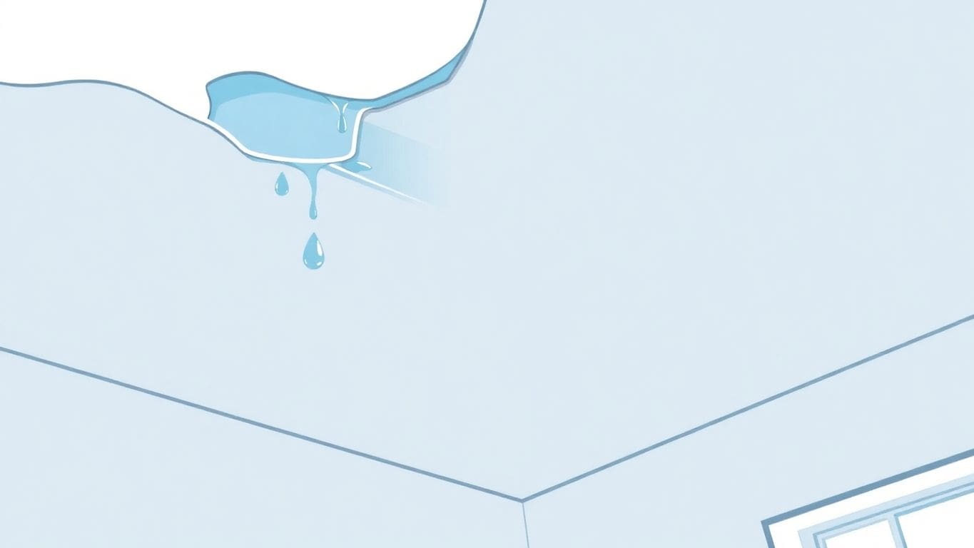 Illustration of a ceiling with water damage.