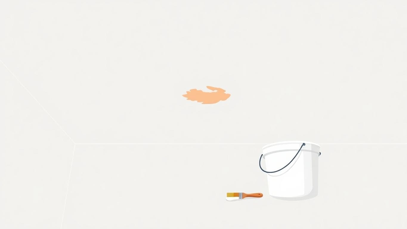 Freshly painted ceiling with repair tools in minimalist style.
