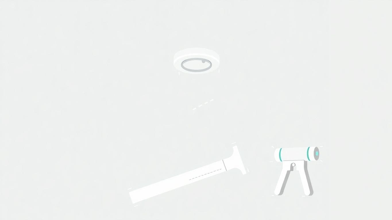 Minimalist illustration of ceiling repair tools.