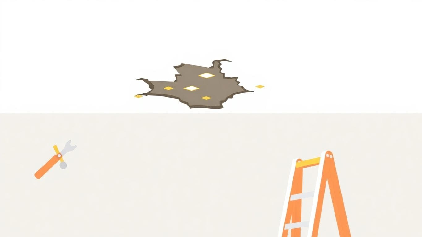 Vector illustration of removing damaged ceiling material.