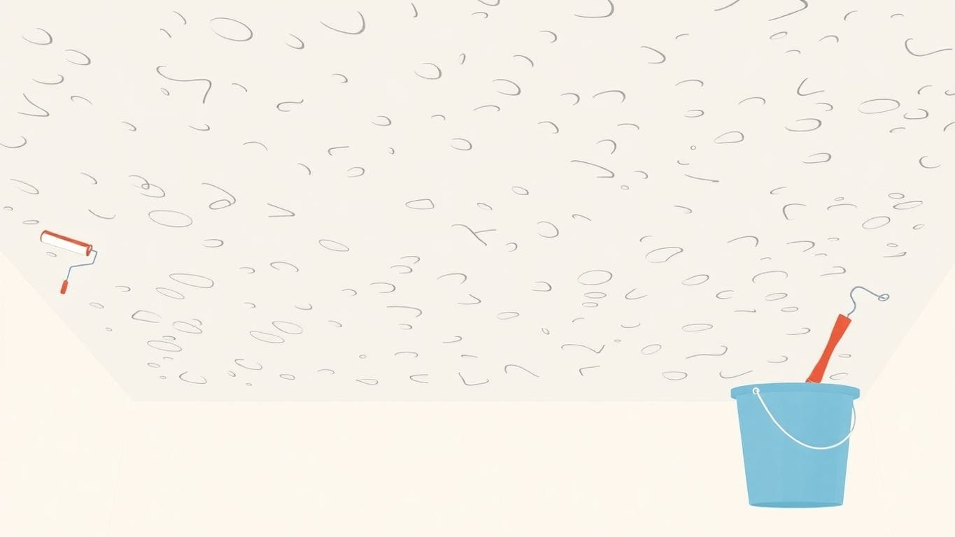 Vector illustration of water-damaged textured ceiling repair tools.