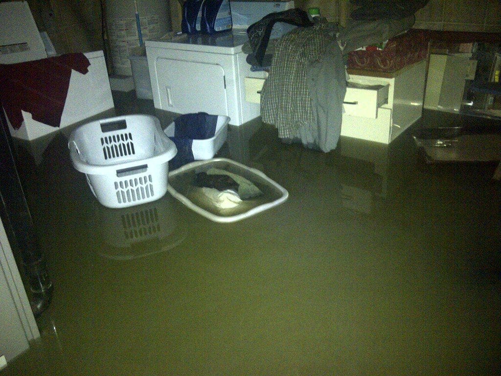 a basement flooded with water