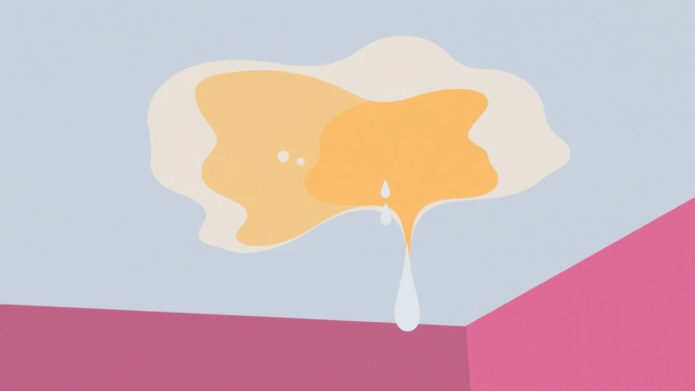 Illustration of a ceiling with water damage stains.