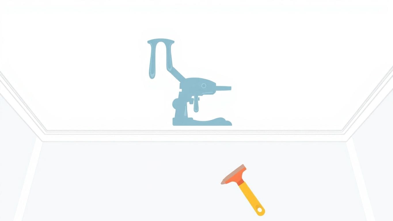 Vector illustration of water-damaged ceiling repair tools.