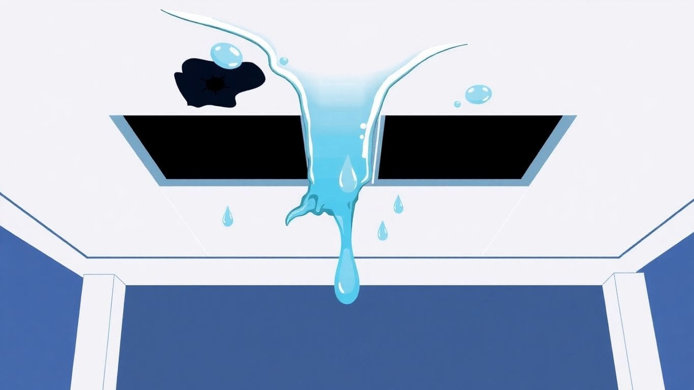 Illustration of water-damaged ceiling in flat design style.