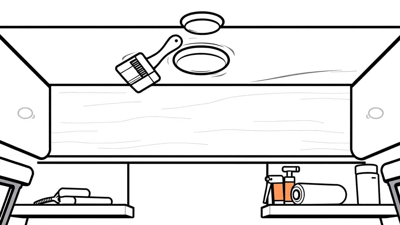 Illustration of RV ceiling repair tools and materials.