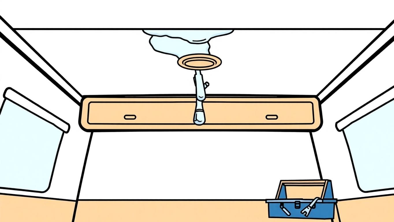 Vector illustration of RV ceiling water damage repair tools.