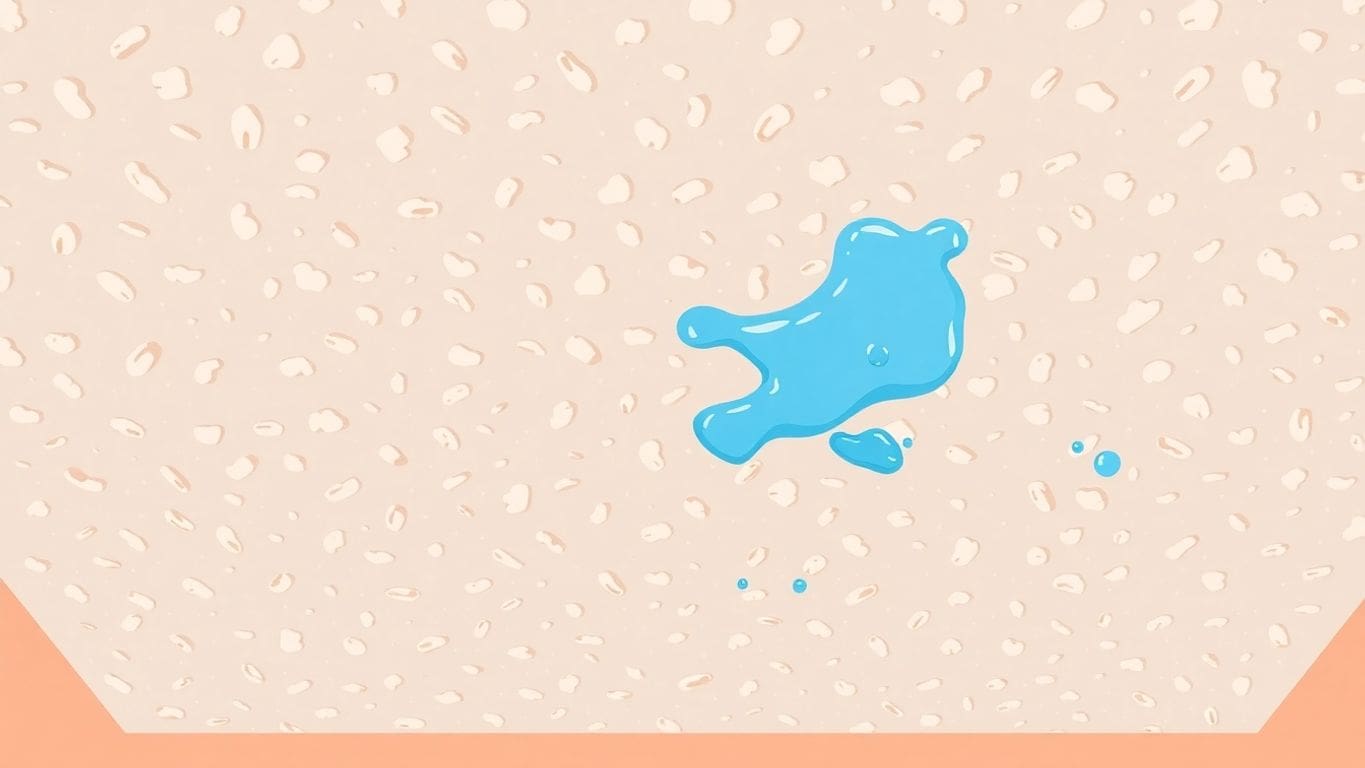 Vector art of damaged popcorn ceiling with water stains.