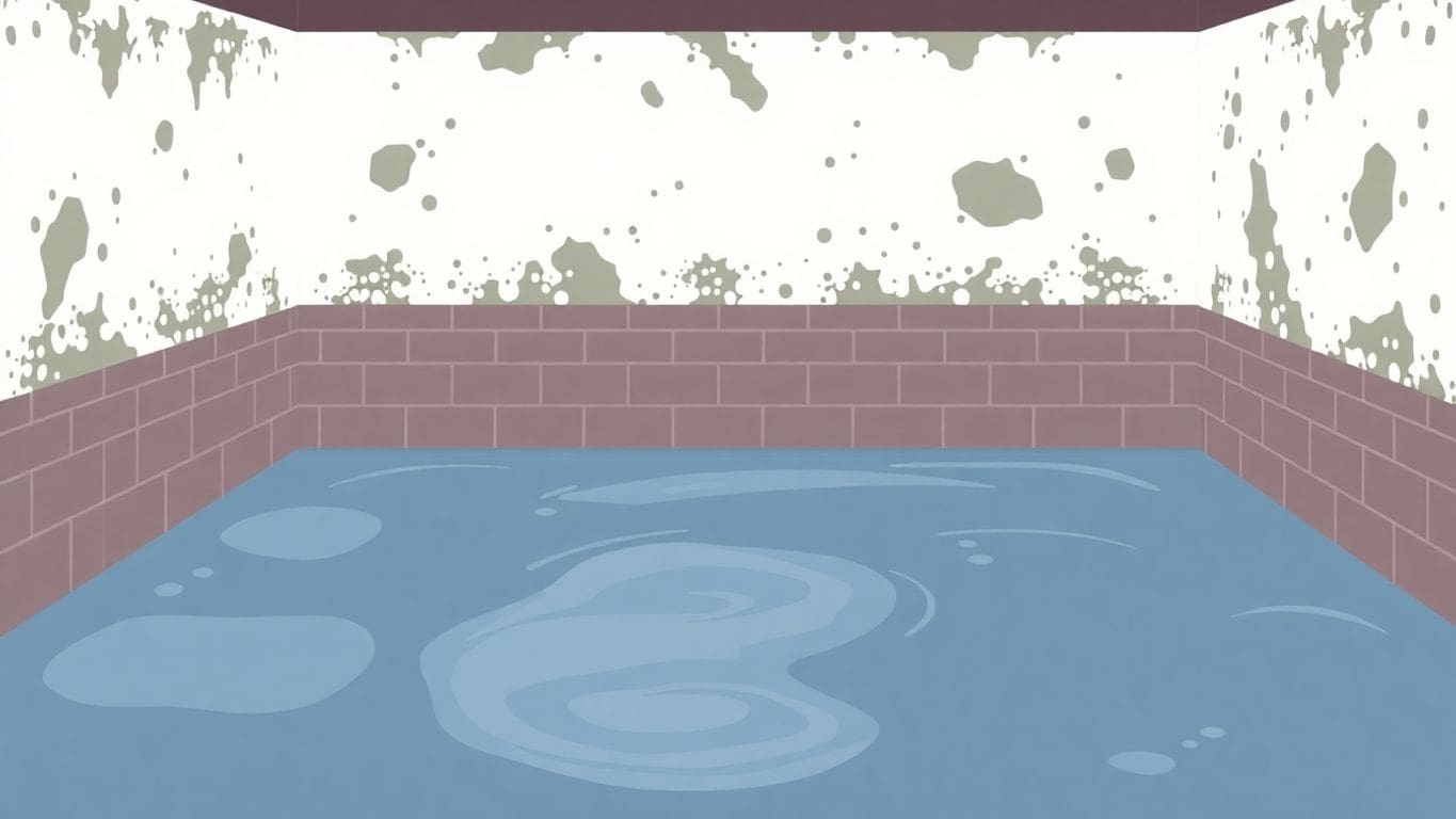 Basement with water and mold after a leak.