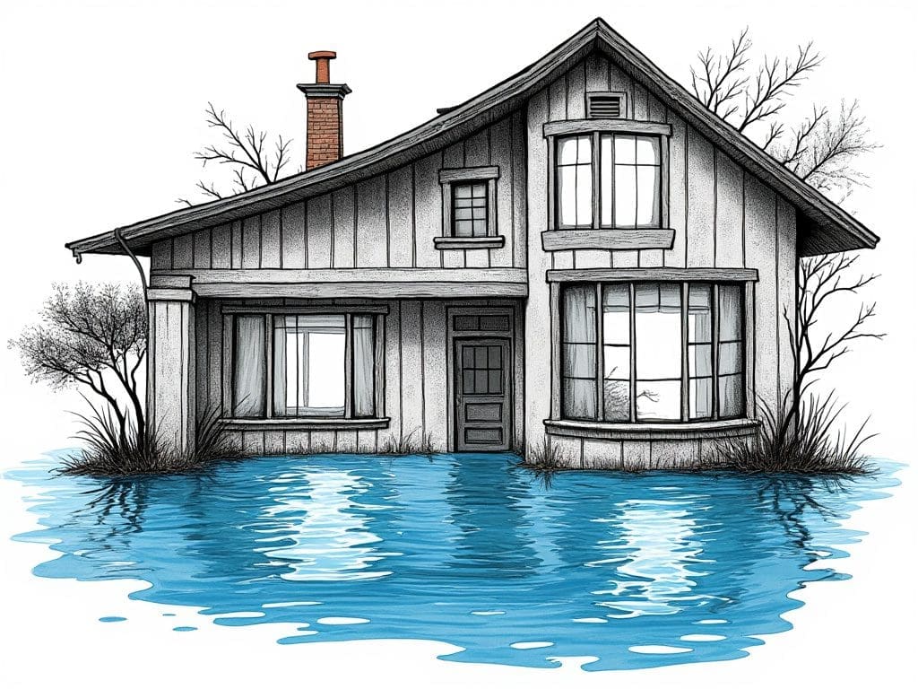 Sketch of a water-flooded home with damage in Chantilly