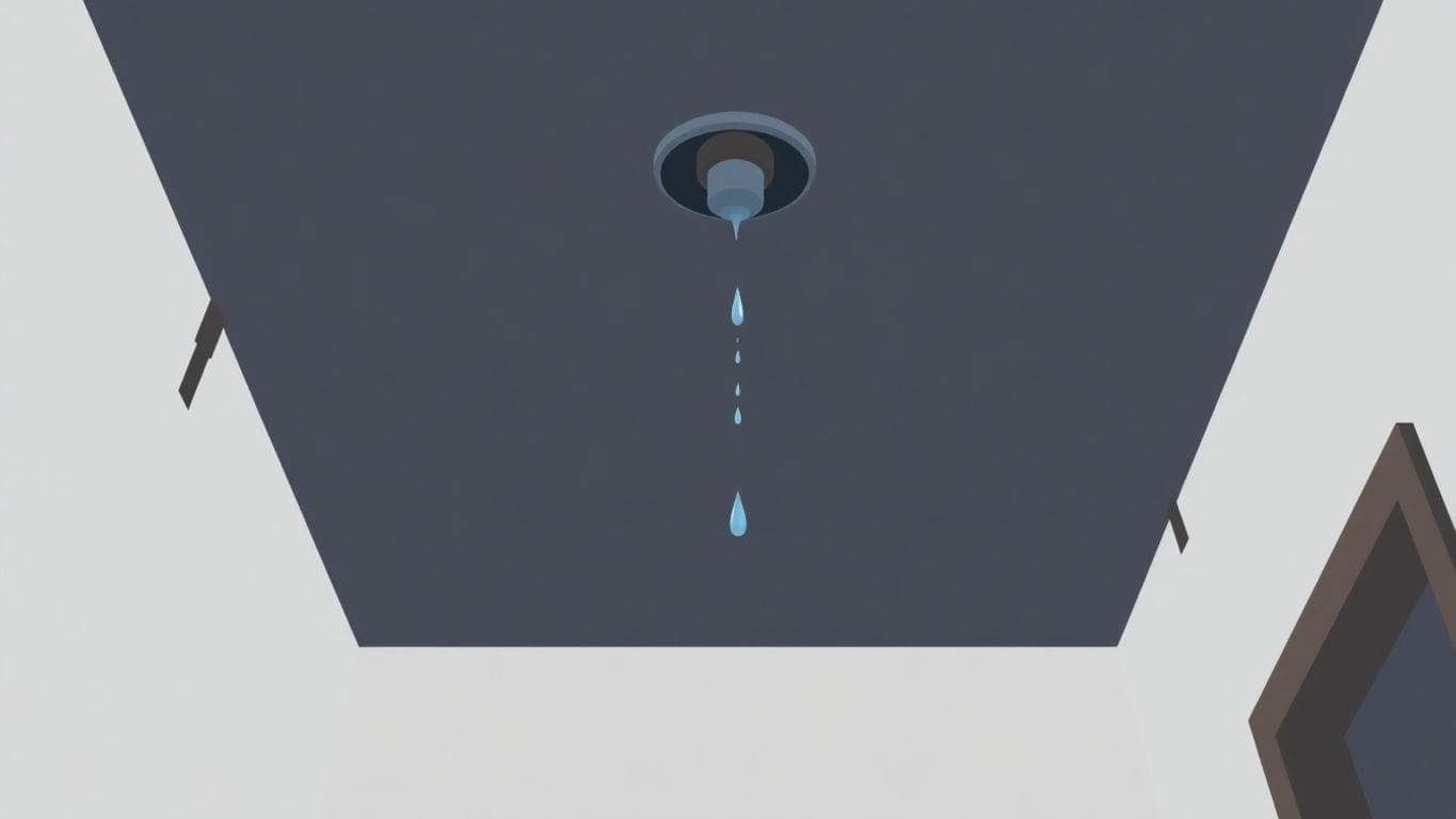 Water stains on ceiling, leaking pipe.