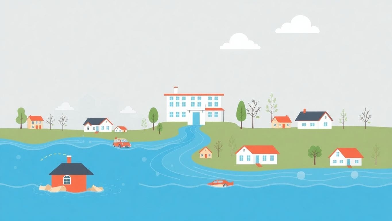 Minimalist vector art of flood damage elements.