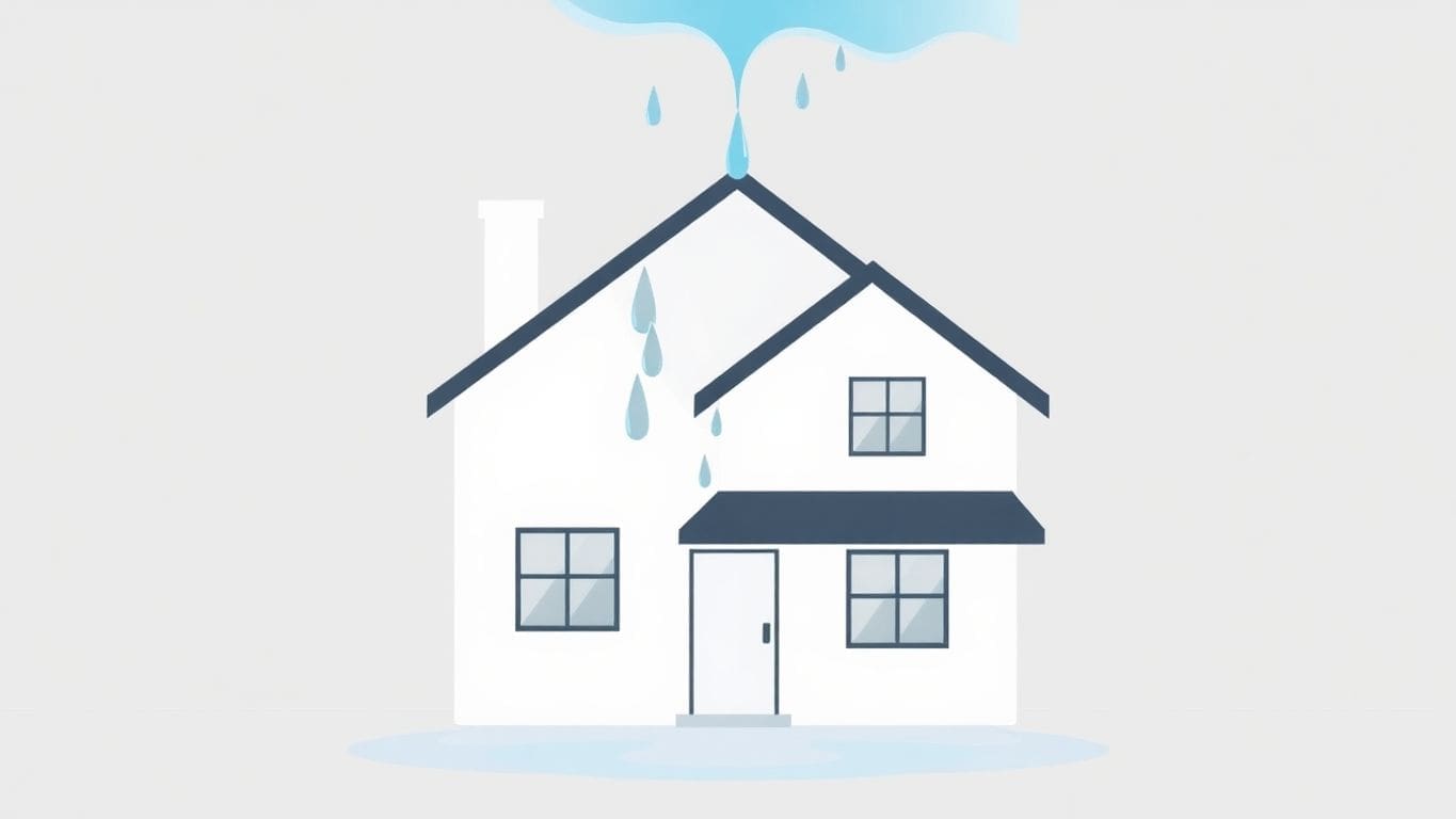Illustration of a house with visible water damage.