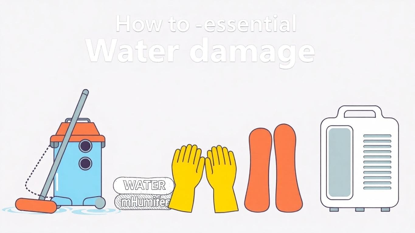 Illustration of water damage emergency preparedness items.