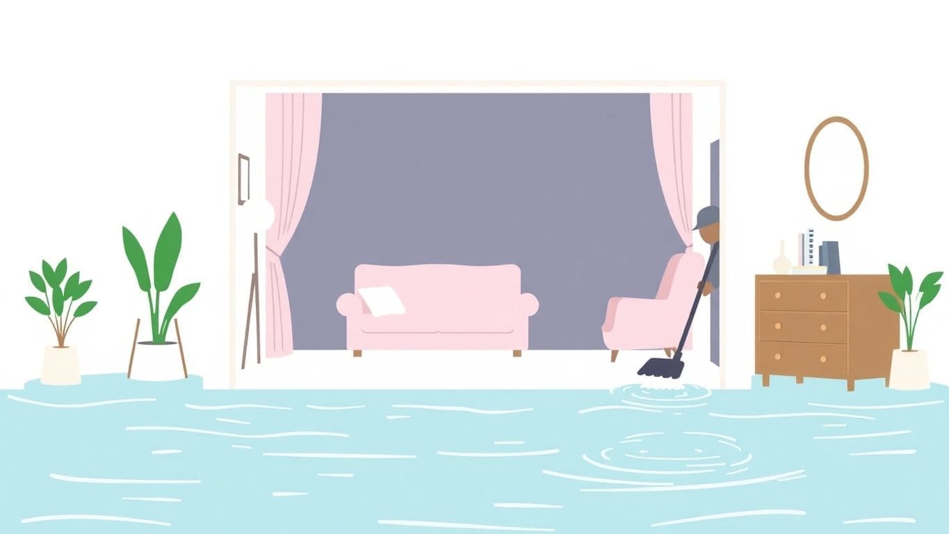 Vector illustration of a flooded house interior.