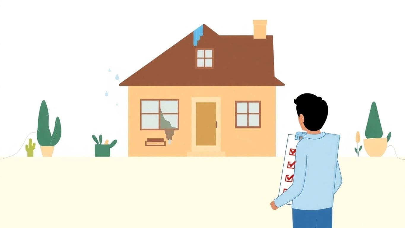 Homeowner choosing a water damage restoration company illustration.