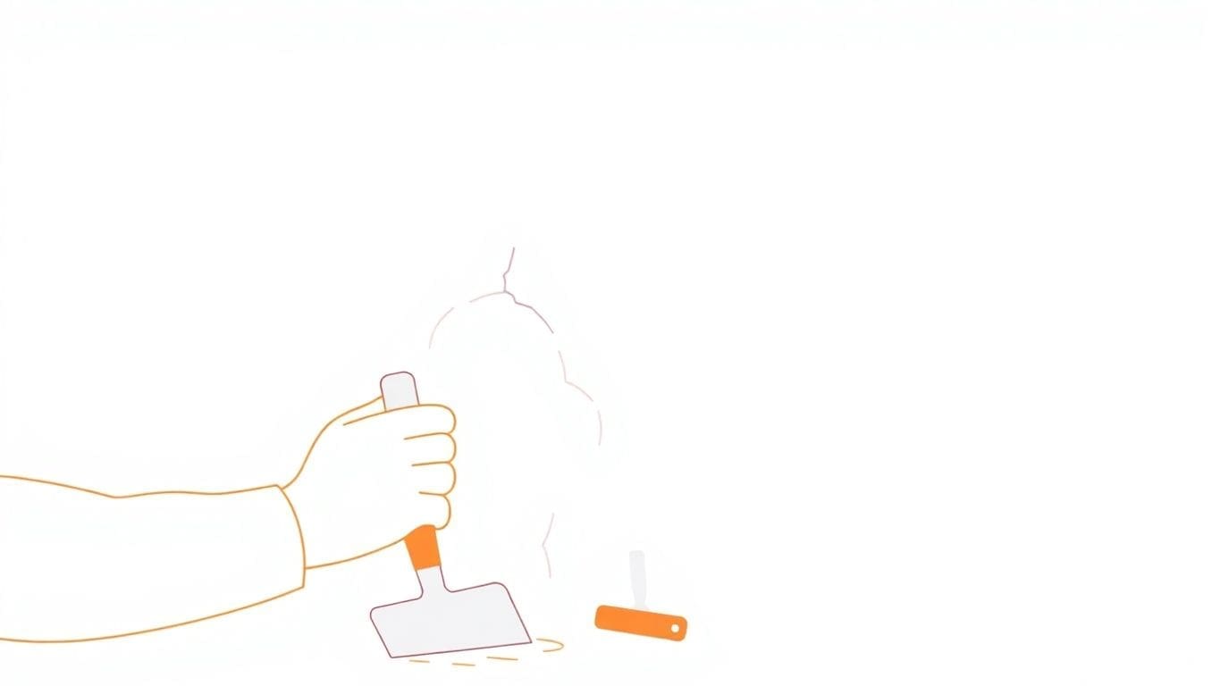 Minimalist vector illustration of plaster wall repair process.