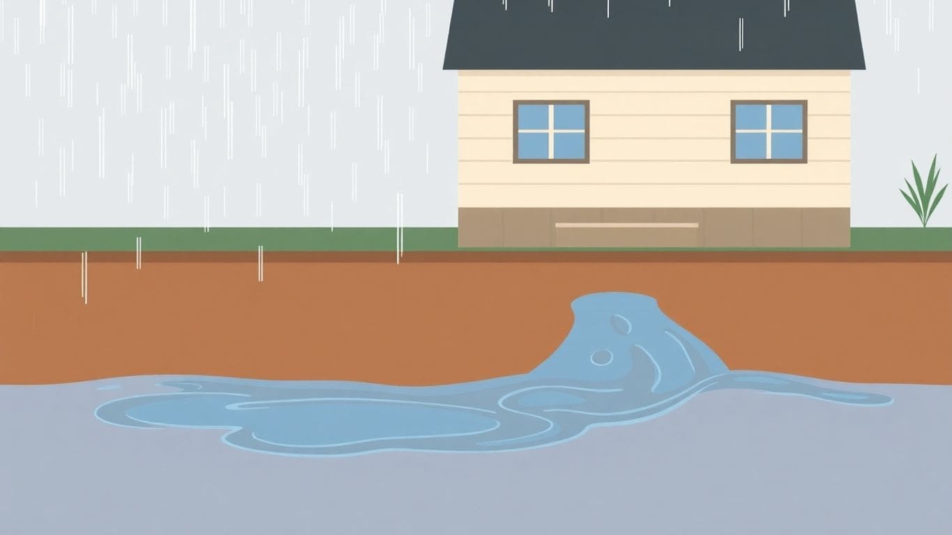 Vector illustration of rainwater around a house foundation.