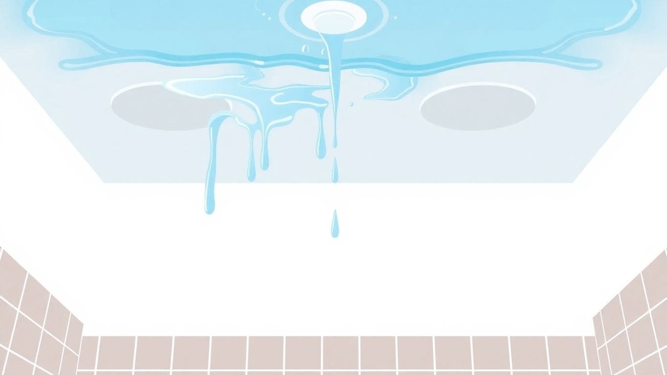 Minimalist vector illustration of bathroom ceiling water damage.