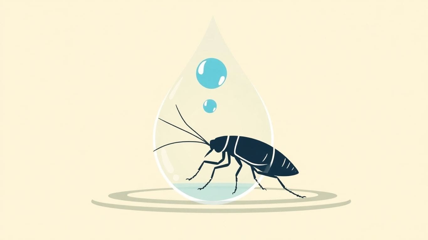 Vector art of water droplet and cockroach merging.