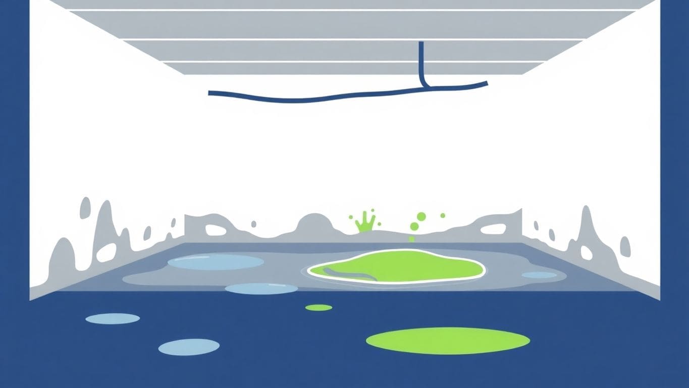 Vector illustration of water in a basement with mold.